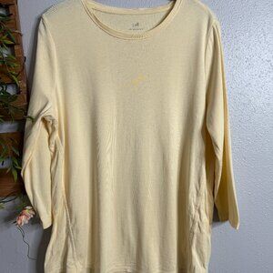 J.Jill 3/4 Sleeve Side-inset Tee Yellow Butter yellow